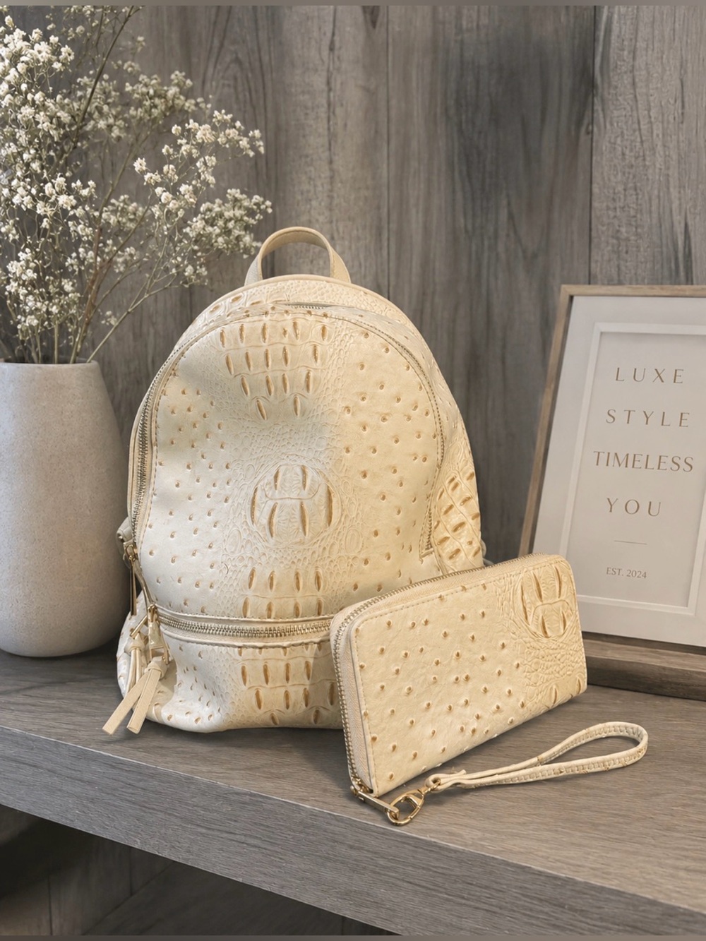 Handbag/Backpack  + Matching Wallet Set Boutique Style with Gold Hardware